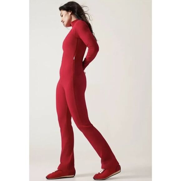 Athleta x Alicia Keys Red Ribbed Goddess Jumpsuit L PowerVita Fabric - Picture 4 of 12
